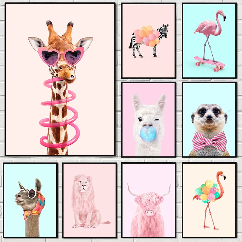 Funny Fashion Giraffe Zebra Fl - مراجعة Watercolor Poster Print وسعره