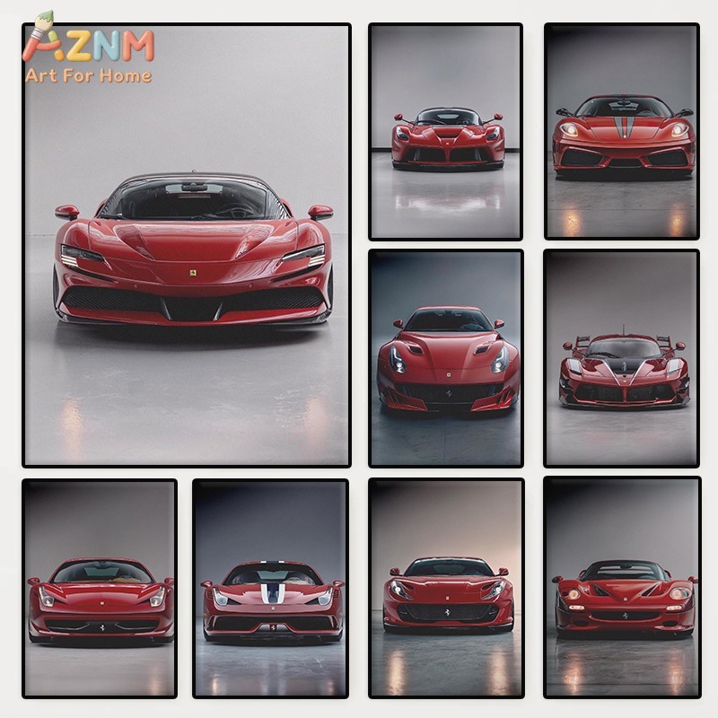 Watercolor Poster Print - AZNM Ferrari Supercar Collection Canvas Wall