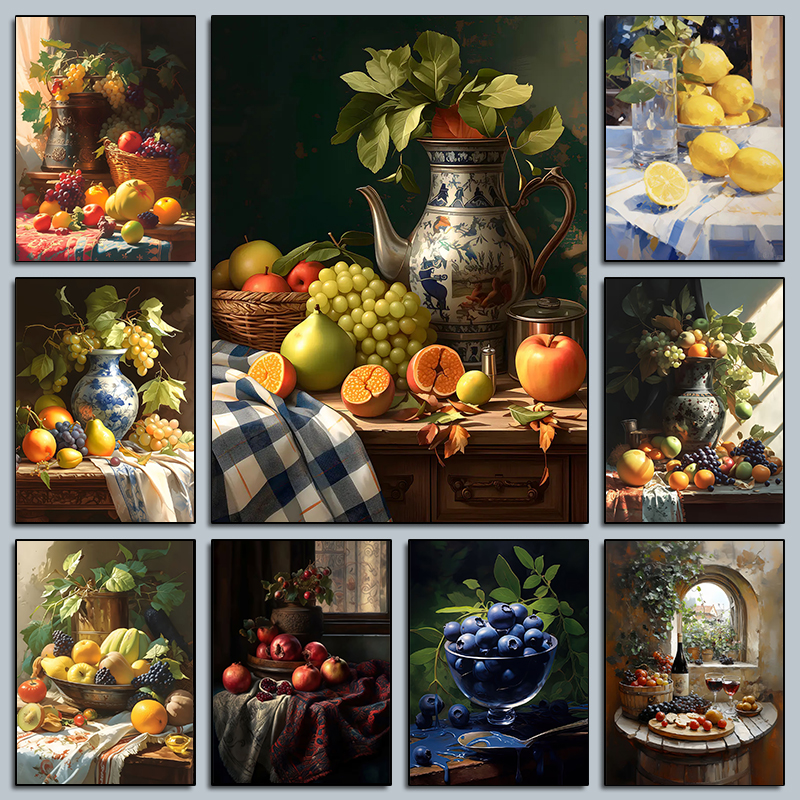 Watercolor Poster Print - Vintage Kitchen Fruits Still Life Posters