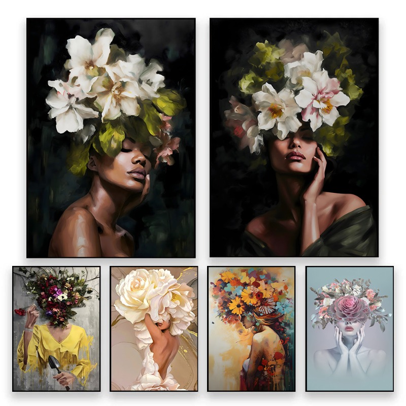 Watercolor Poster Print - Floral Woman Vintage Abstract Flower Female