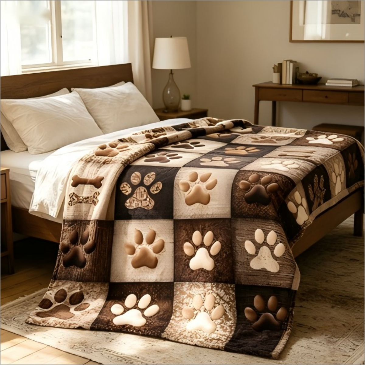 Rustic Dog Paw Print Patchwork - مراجعة Neutral Throw Blanket وسعره