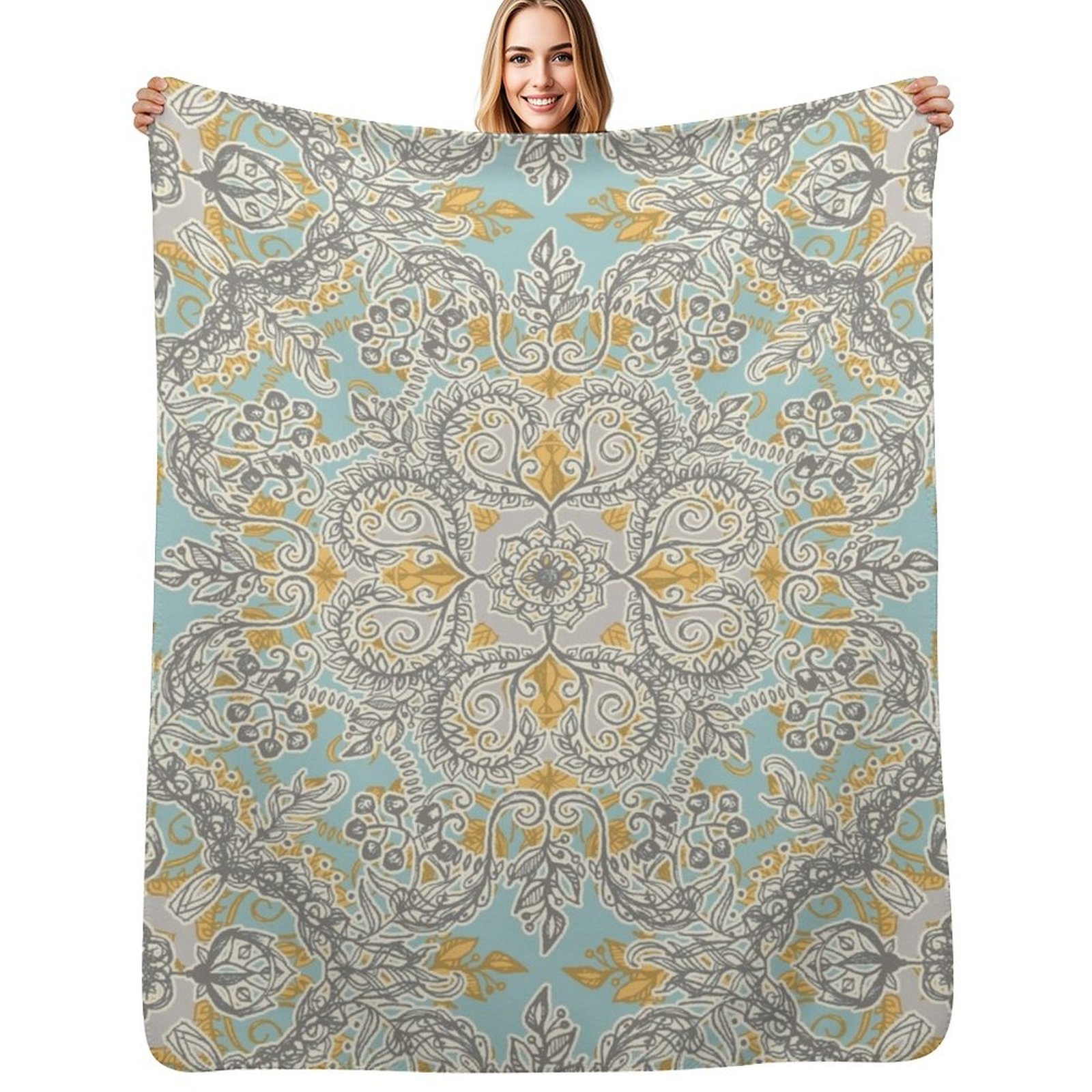 Neutral Throw Blanket - Gypsy Floral in Soft Neutrals, Grey