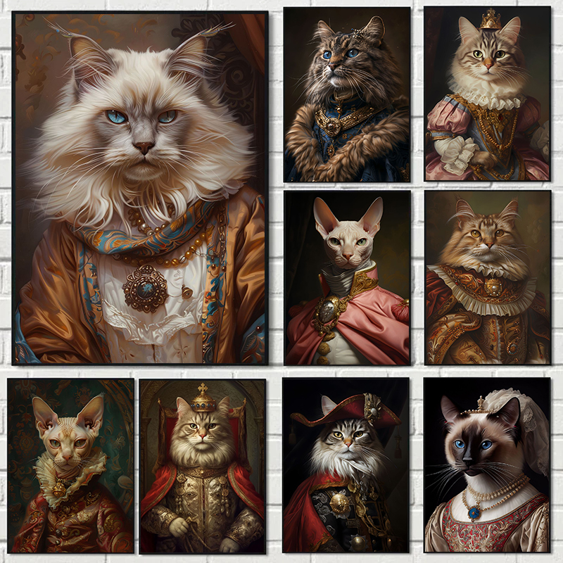 Watercolor Poster Print - Interesting Animal Victorian Animal Cat Portrait