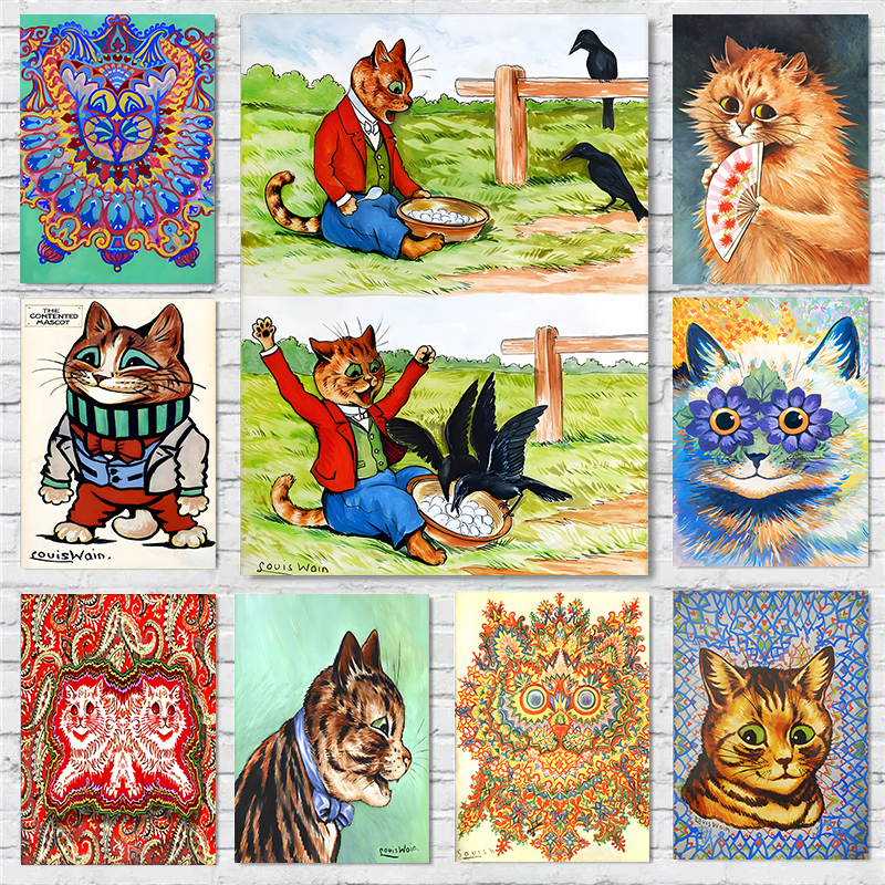 Louis Wain Illustration Exhibi - مراجعة Watercolor Poster Print وسعره
