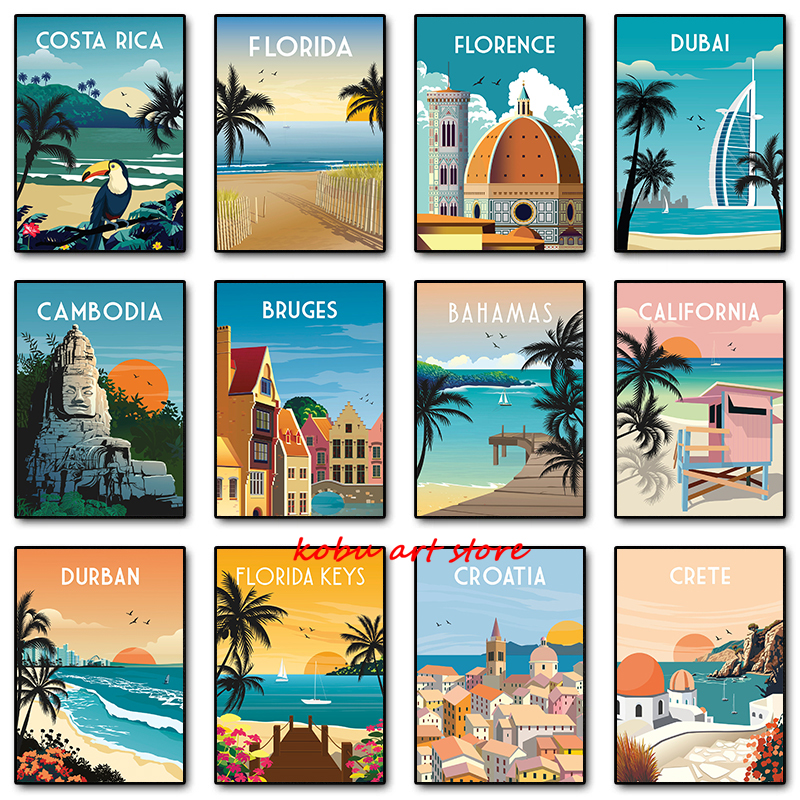 Home Decor Dubai - Travel Illustrated Canvas Painting Crete Croatia