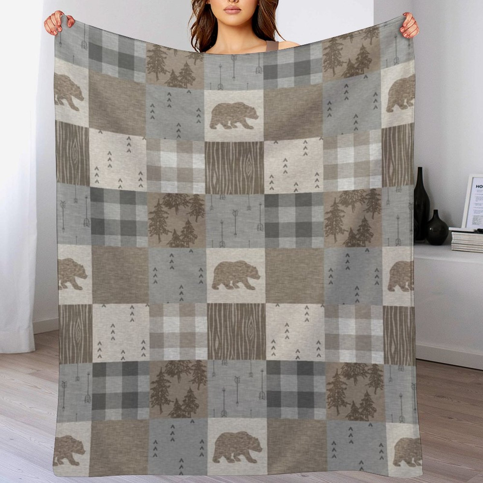 Bear Patchwork - Rustic Neutra - مراجعة Neutral Throw Blanket وسعره