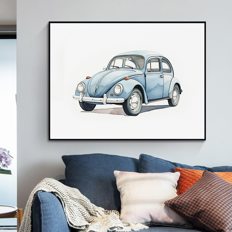 Classic Light Blue Car Vehicle - مراجعة Watercolor Poster Print وسعره