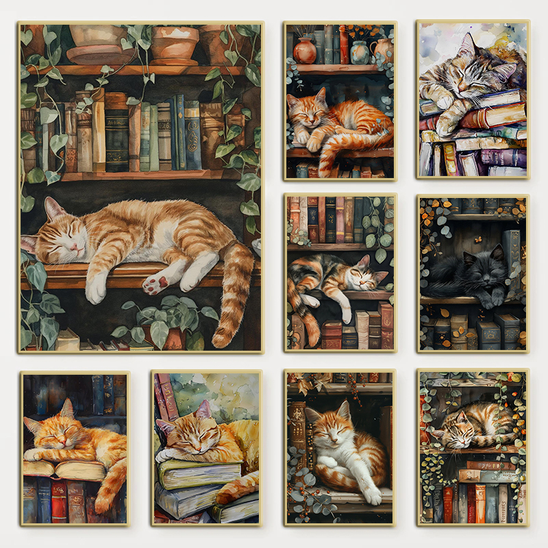 Cute Cat and Book Poster Victo - مراجعة Victory Home Decor وسعره