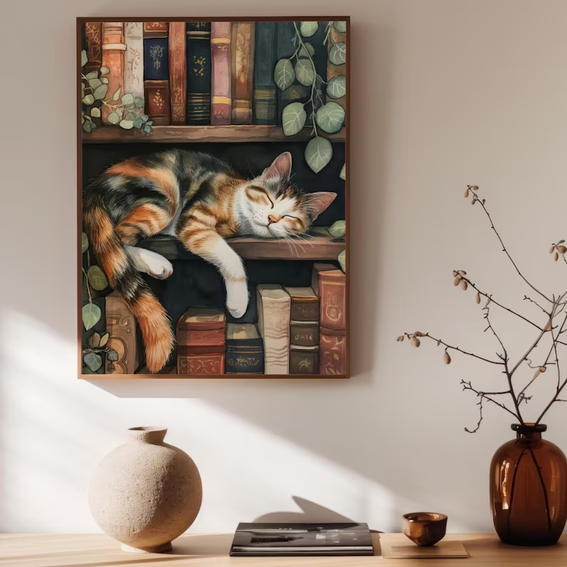 Cute Cat and Book Poster Victo - مراجعة Victory Home Decor وسعره