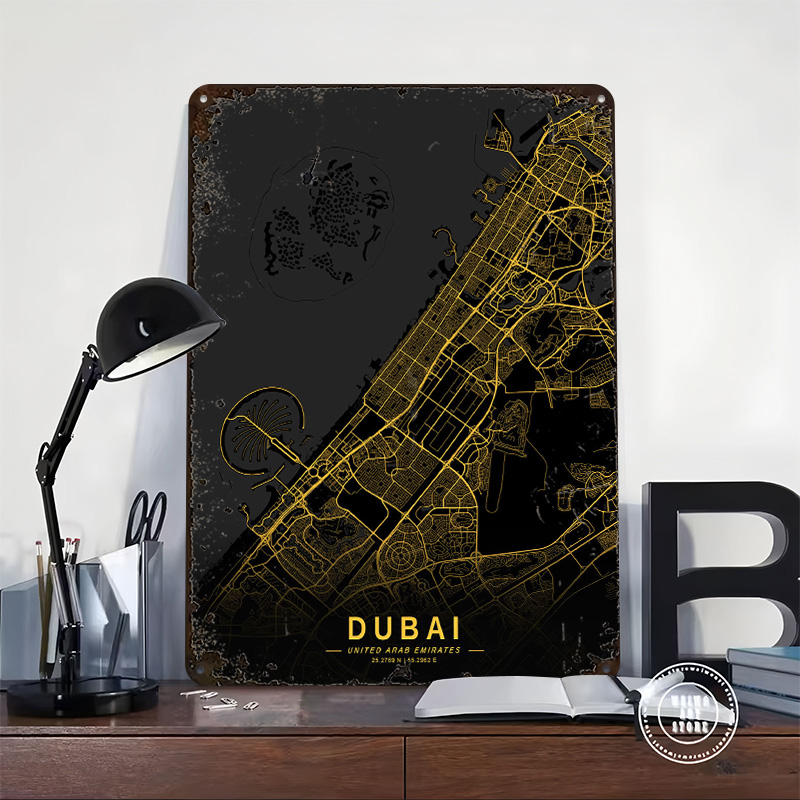 Golden Dubai City Map Metal Po - مراجعة Home Decor Dubai وسعره