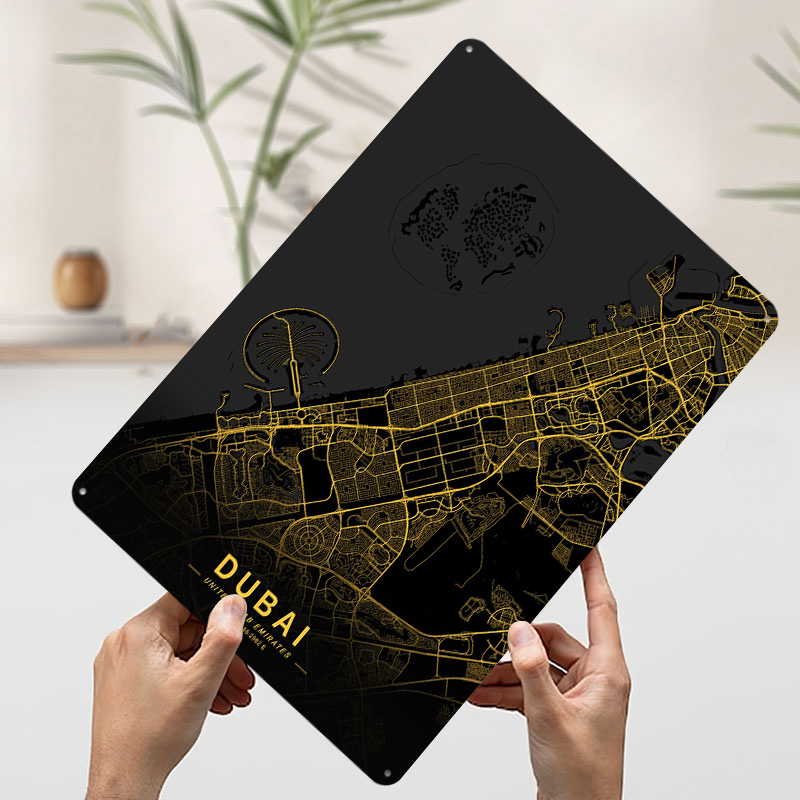 Golden Dubai City Map Metal Po - مراجعة Home Decor Dubai وسعره