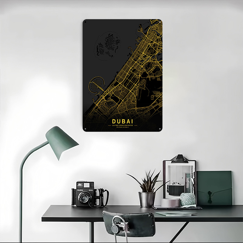 Golden Dubai City Map Metal Po - مراجعة Home Decor Dubai وسعره