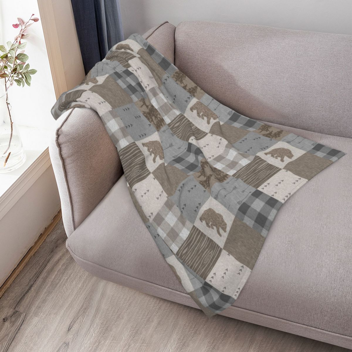 Bear Patchwork - Rustic Neutra - مراجعة Neutral Throw Blanket وسعره
