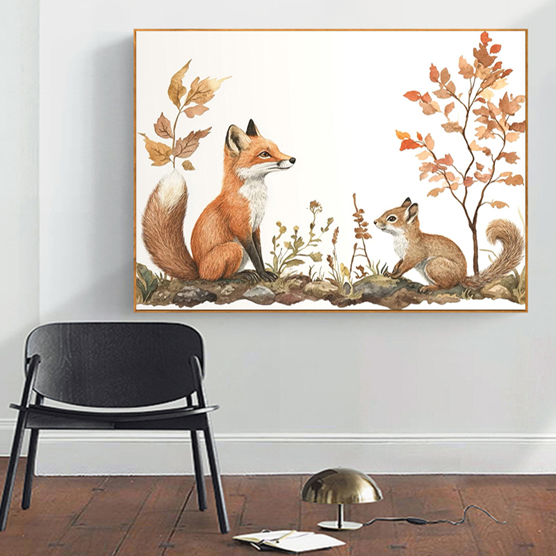Forest Animal Rabbit Turtle Sq - مراجعة Watercolor Poster Print وسعره