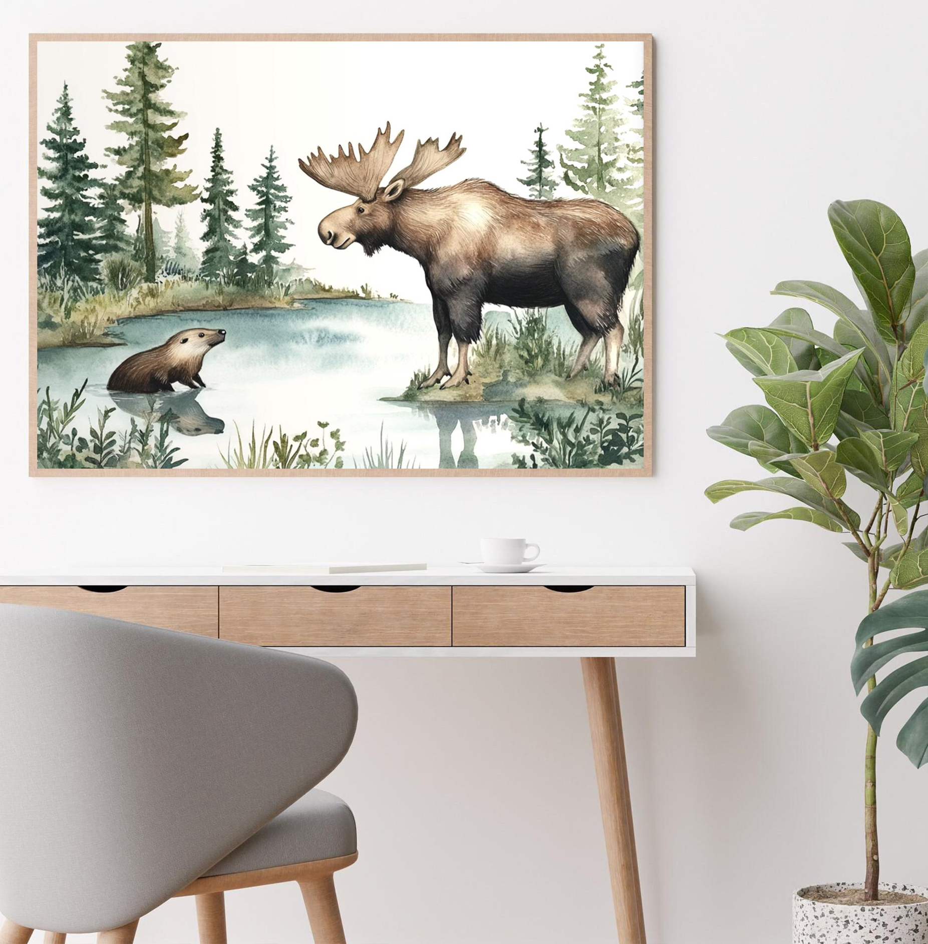 Forest Animal Rabbit Turtle Sq - مراجعة Watercolor Poster Print وسعره