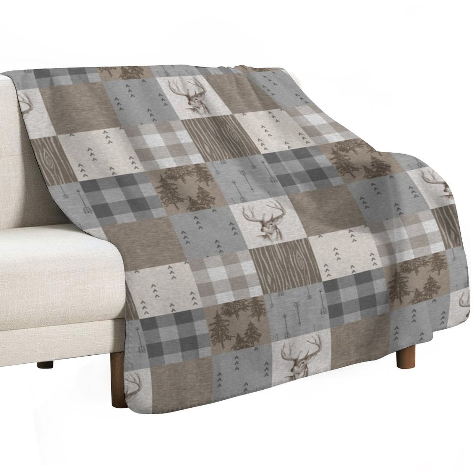Deer Patchwork - Rustic Neutra - مراجعة Neutral Throw Blanket وسعره