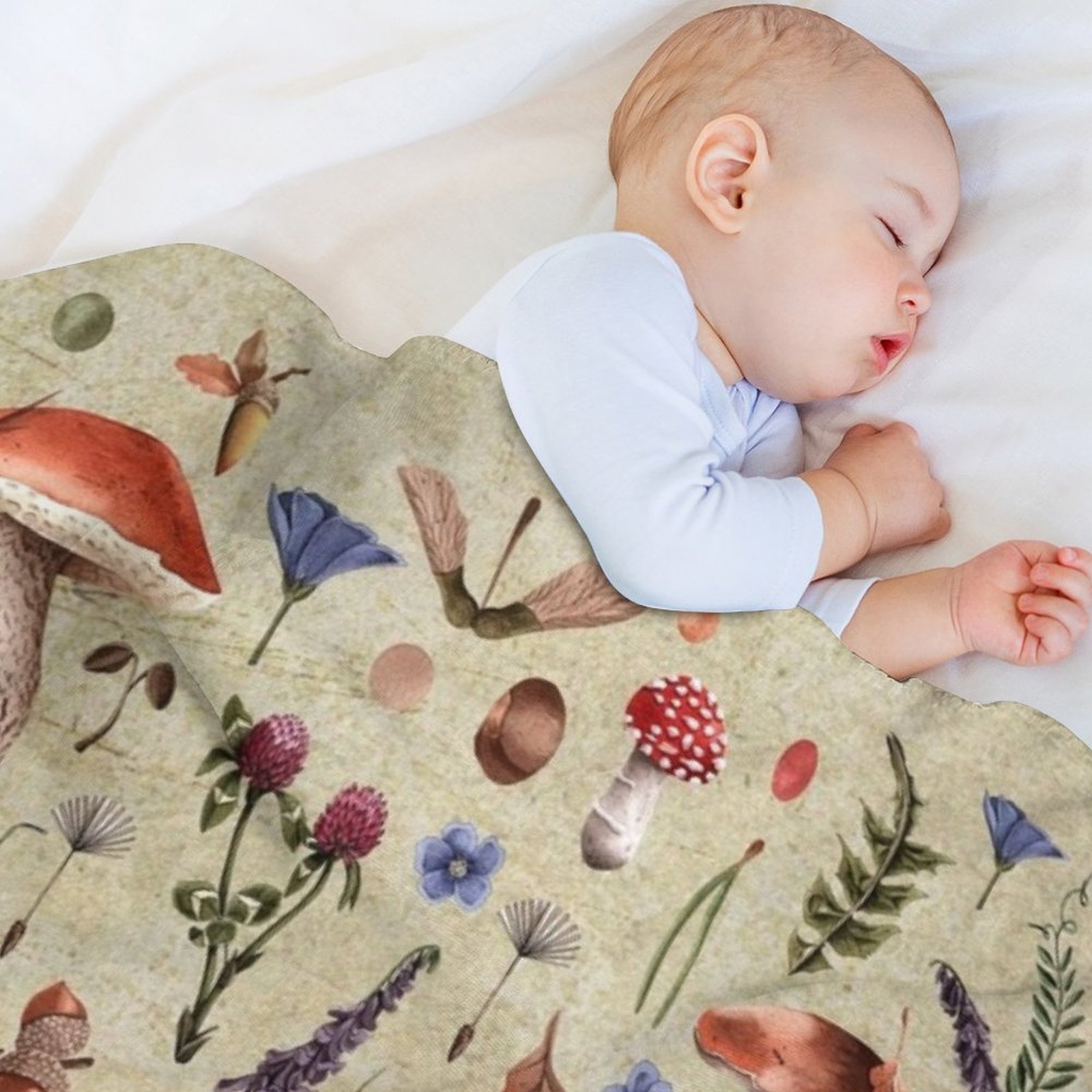 Retro botanical mushrooms, wil - مراجعة Neutral Throw Blanket وسعره