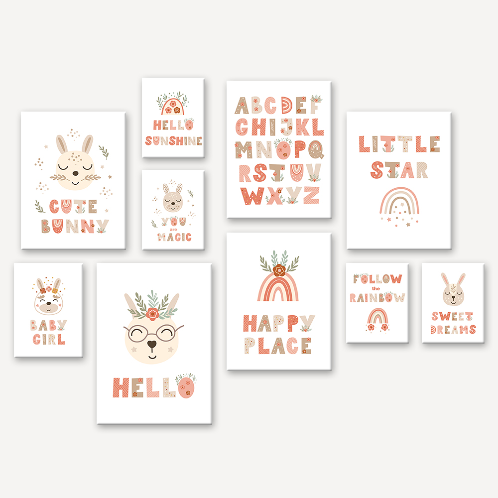 Rainbow Rabbit Alphabet Poster - مراجعة Home Decor Pt وسعره