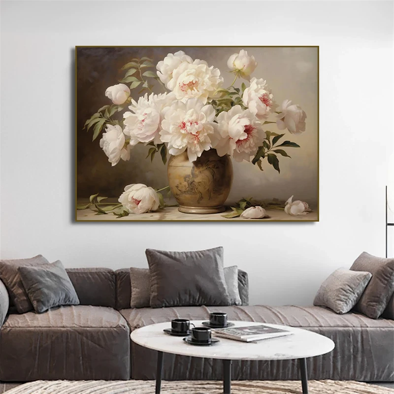 Vintage White Peony  RoseTulip - مراجعة Watercolor Poster Print وسعره