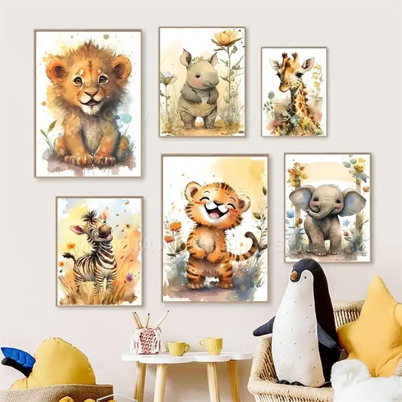 Watercolor Lion Giraffe Tiger  - مراجعة Watercolor Poster Print وسعره