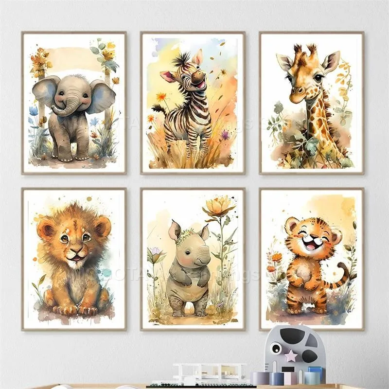 Watercolor Lion Giraffe Tiger  - مراجعة Watercolor Poster Print وسعره