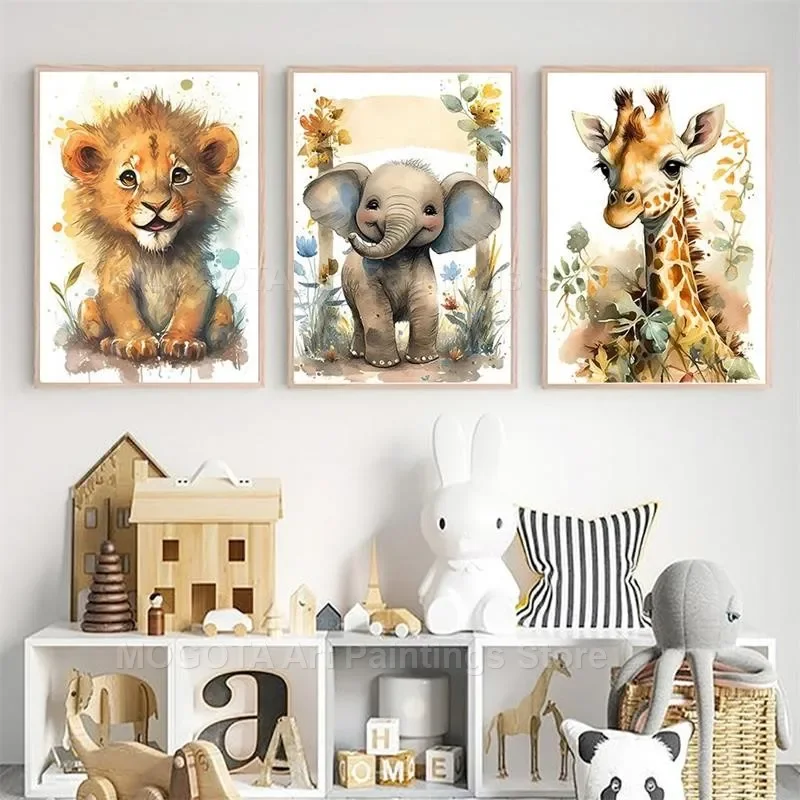 Watercolor Lion Giraffe Tiger  - مراجعة Watercolor Poster Print وسعره