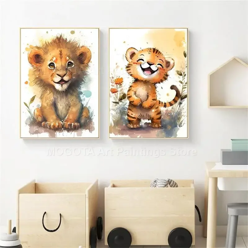 Watercolor Lion Giraffe Tiger  - مراجعة Watercolor Poster Print وسعره