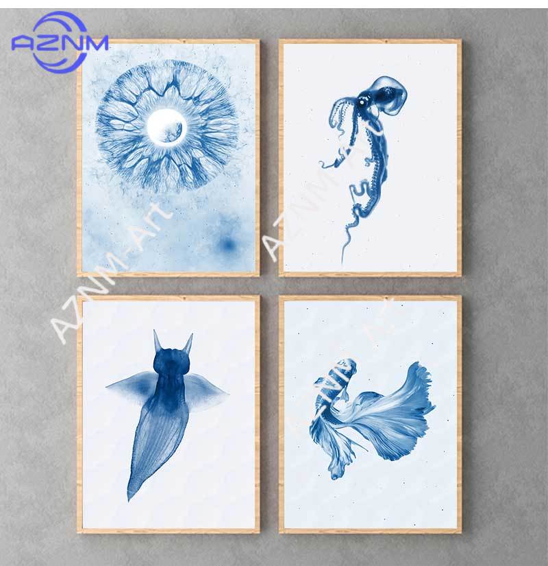 Retro Sea Animal Cyanea Jellyf - مراجعة Watercolor Poster Print وسعره