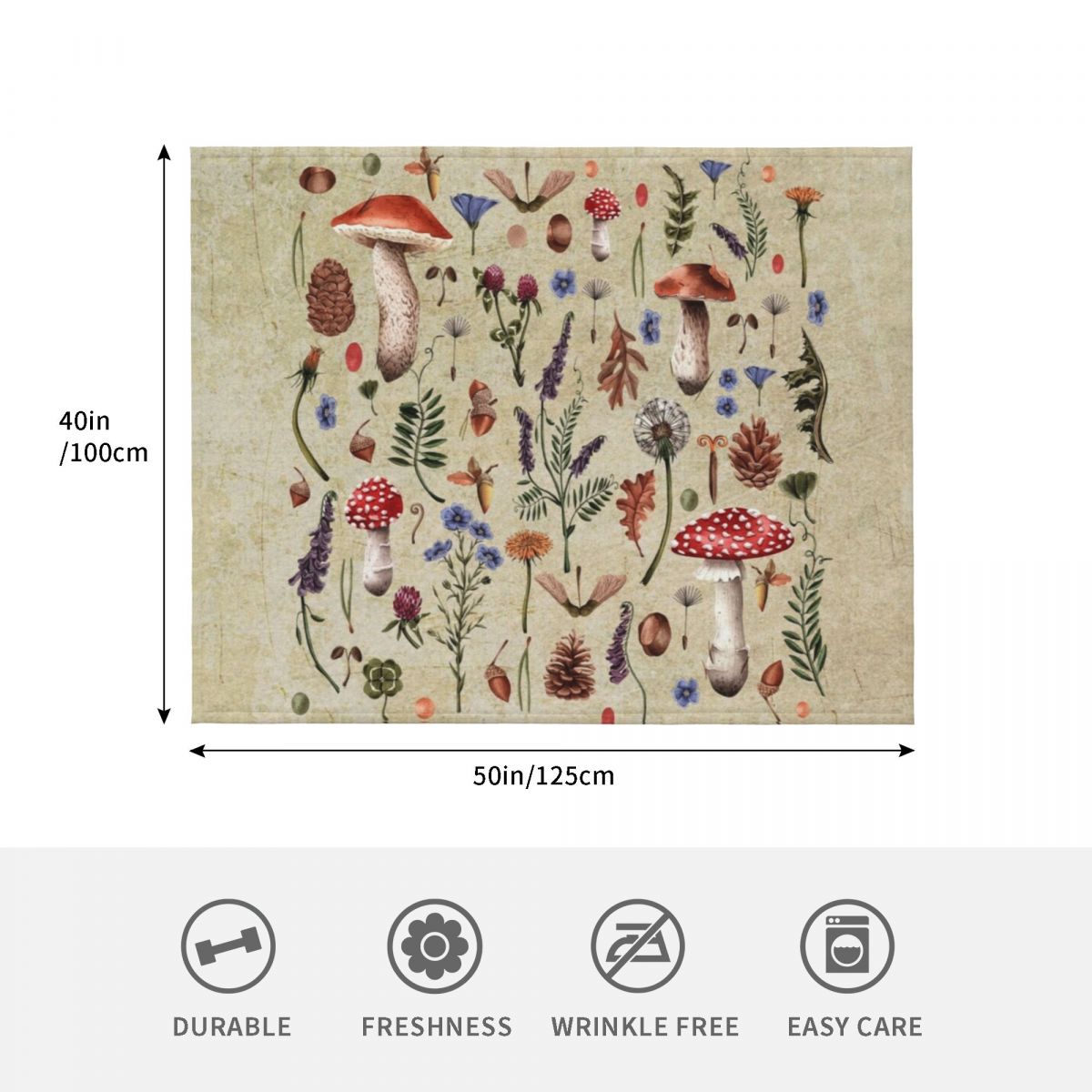 Retro botanical mushrooms, wil - مراجعة Neutral Throw Blanket وسعره