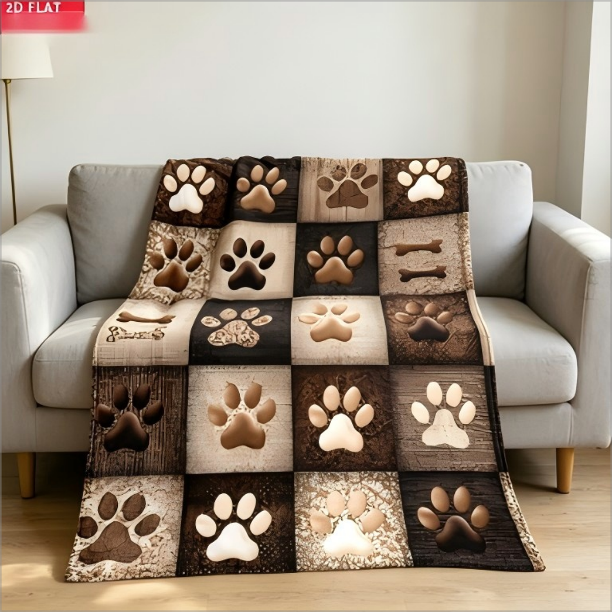 Rustic Dog Paw Print Patchwork - مراجعة Neutral Throw Blanket وسعره