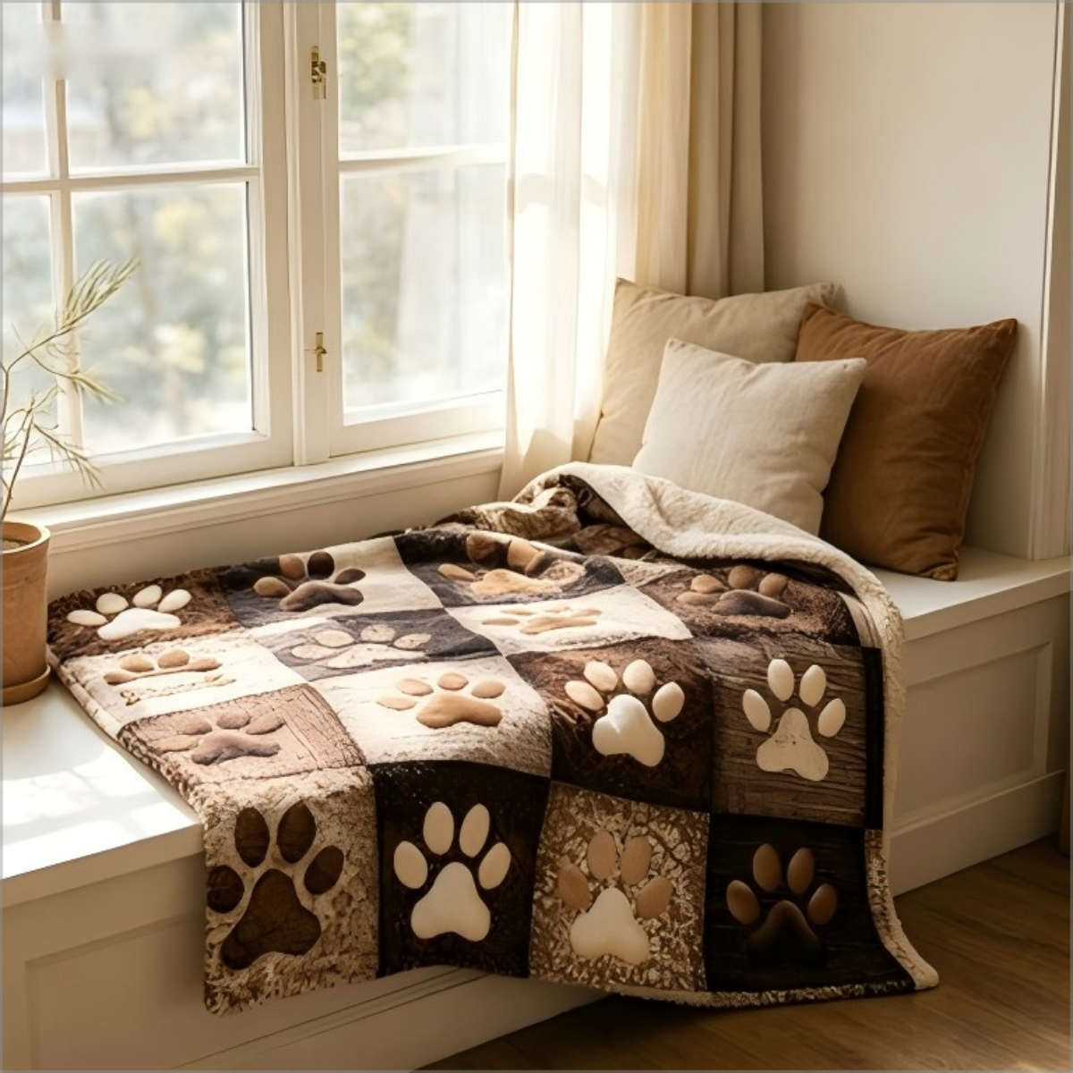 Rustic Dog Paw Print Patchwork - مراجعة Neutral Throw Blanket وسعره