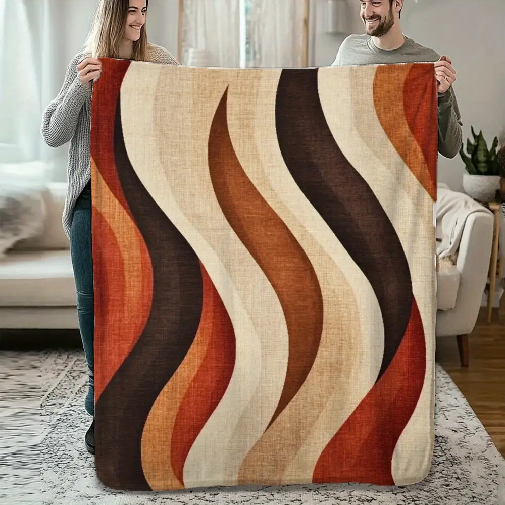 Wavy Print Flannel Blanket - N - مراجعة Neutral Throw Blanket وسعره