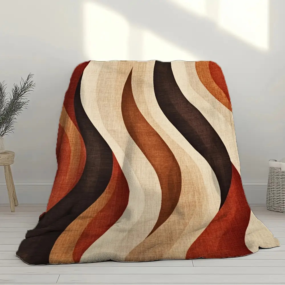 Wavy Print Flannel Blanket - N - مراجعة Neutral Throw Blanket وسعره