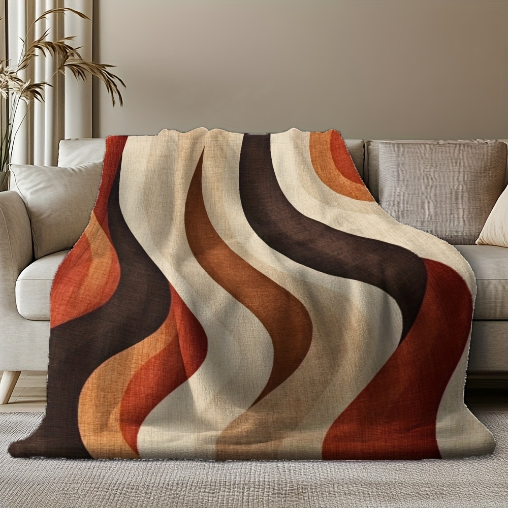 Wavy Print Flannel Blanket - N - مراجعة Neutral Throw Blanket وسعره