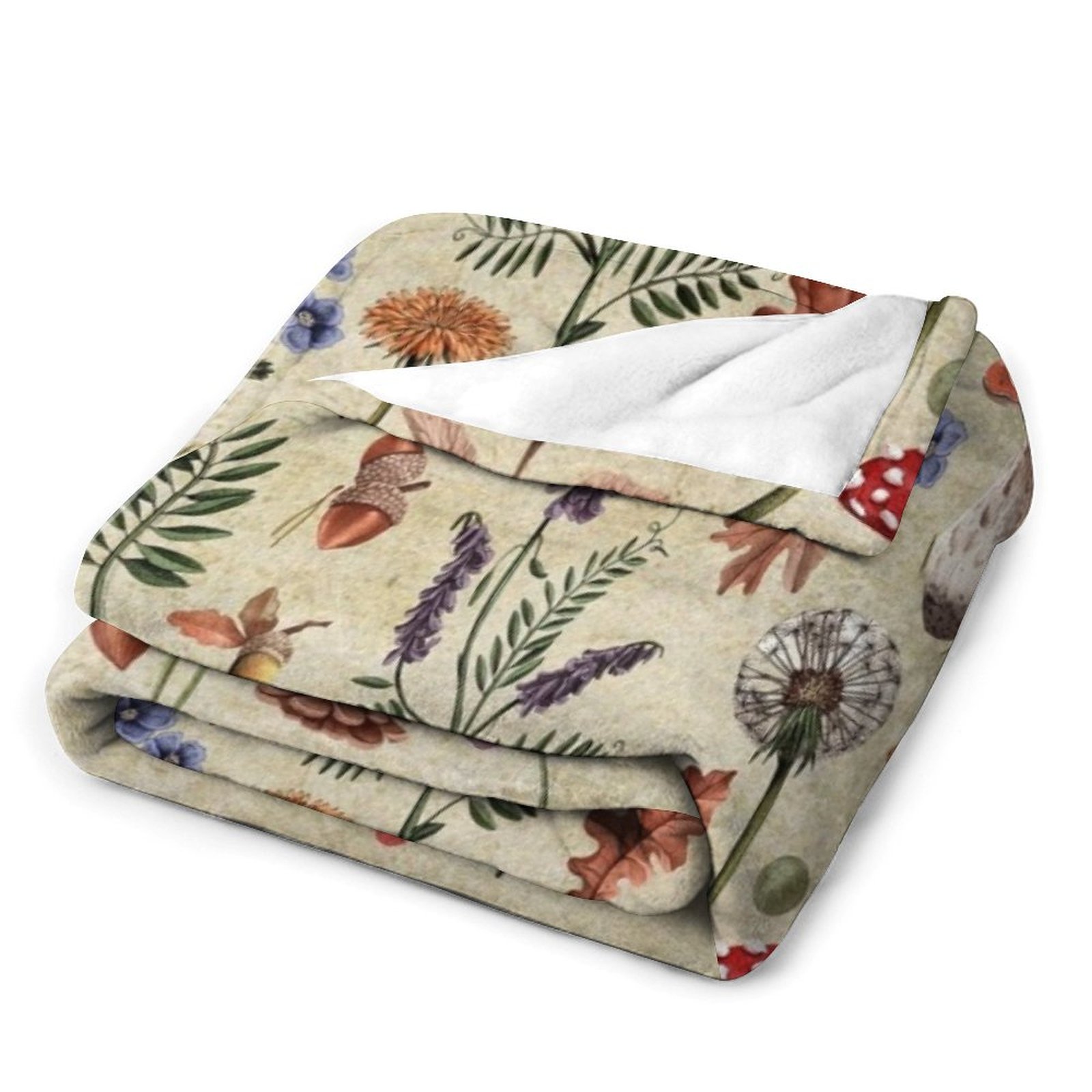 Retro botanical mushrooms, wil - مراجعة Neutral Throw Blanket وسعره